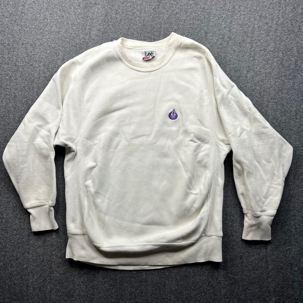 Vintage Lee Sweatshirt Mens Large White Cross Grain USA Embroidered Fleece